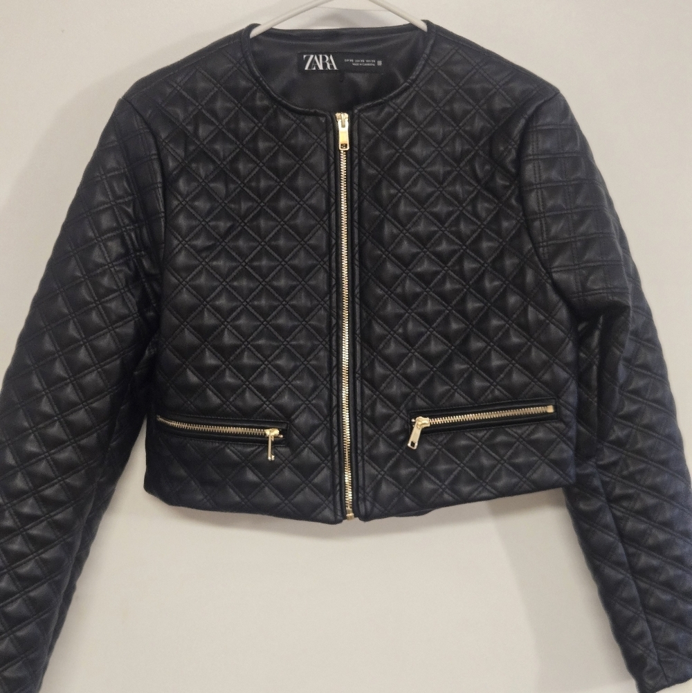 Zara Faux Leather Cropped Quilted Jacket - Picture 5 of 11